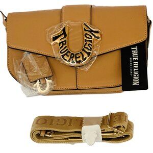 True Religion Saddle Crossbody Bag in Camel with Gold Horseshoe Logo